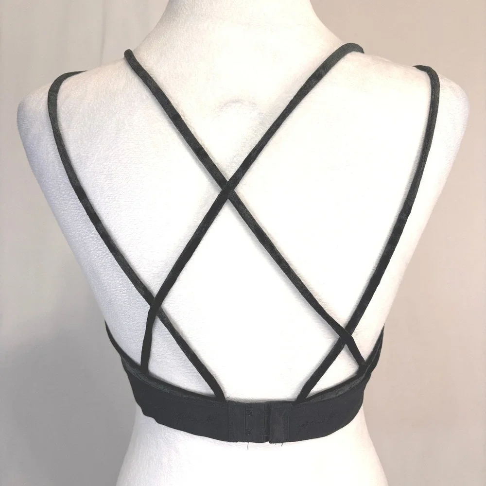 Pink Victoria's Secret Bralette Womens‎ Small Black Crushed Velvet Strappy Back